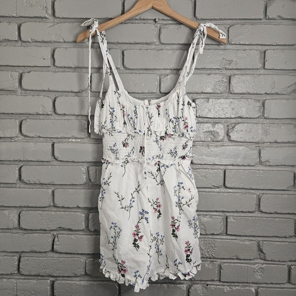 For Love & Lemons Tableau White Floral‎ Romper XS Cottagecore Milkmaid